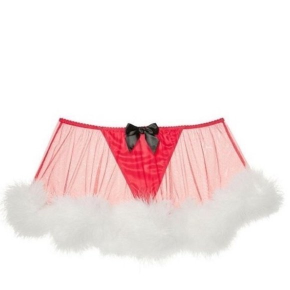 Victorias Secret Santa Baby RED PANTY SKIRT FEATHERS MEDIUM - Picture 2 of 14